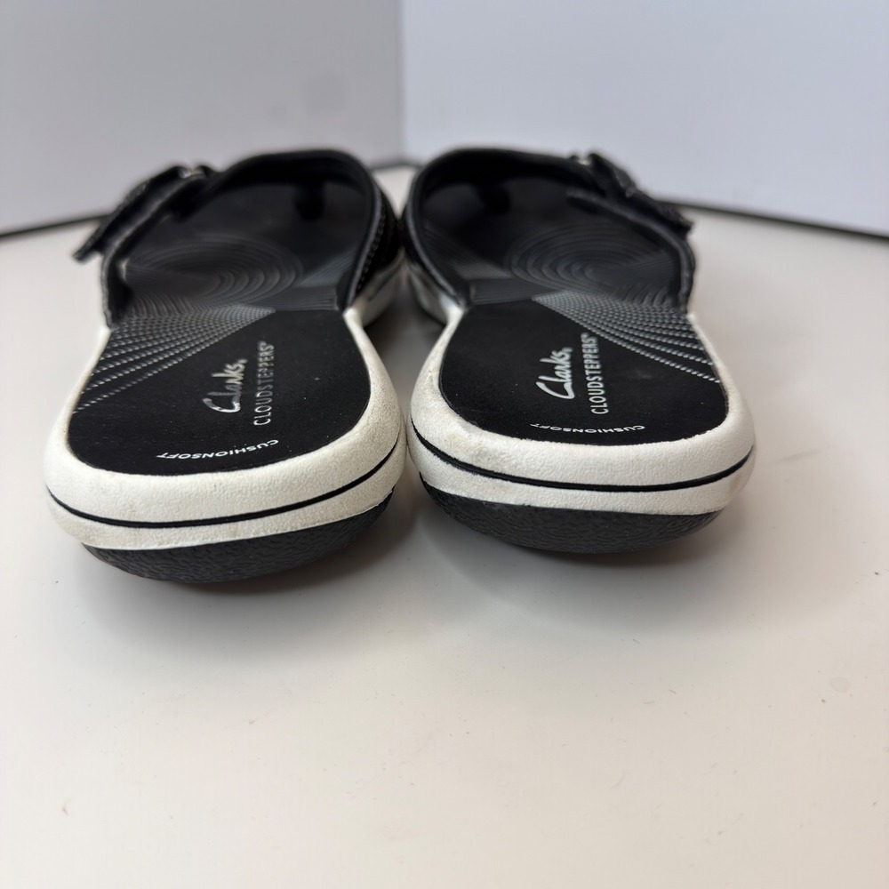 Clarks Cloudsteppers Womens Black White Cushion Soft Flip Flop Sandals Size 8 - Picture 4 of 6